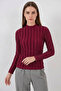 Women's High Collar Textured Burgundy Blouse - 4