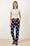 Women's Patterned F.Navy Blue Pajama Bottoms with Elastic Waist