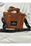 Brown Plush Teddy Tote Bag with Written Label and Wide Shoulder Strap