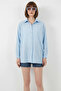 Women's Oversize Cut Cotton Blue Shirt - 3