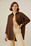 Women's Oversize Cut Basic Cotton Brown Hijab Shirt - 2