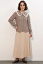 Women's Lace Collar Checkered Patterned Brown Shirt - 3