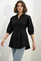 Women's Waist-Slit Pleated Detail Black Shirt - 3