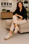 5175 Eren Shoes&Bag Genuine Leather Cream Padded Sole Ankle Strap Buckle Daily Women's Sandals - 2