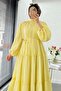 Premium Oversize Hakim Yaka Laya Voile Dress - Yellow - 3