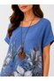 Women's Multi-Colored Patterned Italian Style Collared Blouse with Pendant - 3