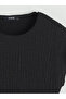 Black Crew Neck Textured Blouse - 6