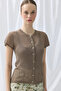 Linen Short Sleeve Knitwear Cardigan - Brown - 2
