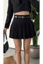 Women's Black Striped Lined Single Button Crop Jacket Belted Lined Pleated Skirt Set - 3
