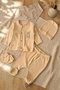 Amber Teddy Gingham 5-Piece Organic Cotton Baby Hospital Discharge Set - Beige Plaid Detailed Cotton Knitted Set