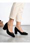 Women's Black Suede Thick Heel Comfortable Fit Heeled Shoes - 3
