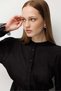 4858 Women's High Collar Gathered Waist Lace Cuff Shirt Black - 2