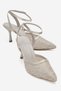 Women's Lace Detailed Pointed Toe Ankle Strap Thin Heeled Evening Dress Shoes Maes Beige