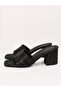 Women's Leaf Patterned Square Toe Block Heeled Slippers - 3