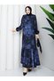 Women's Long Hijab Stylish Dress - Belted Cesika Fabric Print Pattern Hijab Dress Long Sleeve 140cm Length - 6