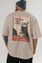 For the Love of Cats 126 Cat Printed Beige Oversize T-Shirt 100% Cotton Unisex Cat Lover Premium Design - 5