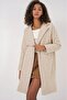 Women's Gray Cream Single Button Double Pocket Lined Boucle Cashmere Coat Hzl22W-Bd190821 - 3