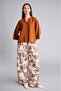 Wide Leg Floral Patterned Linen Blend Trousers with Pockets F9266Ax26Sm - 3