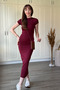 Diver Fabric Short Sleeve Midi Burgundy Dress - 4