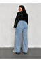 Plus Size Lycra Women's Light Blue High Waist Wide Leg Jean Trousers - 3