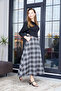 Women's Black and White Plaid Patterned High Waist Midi Skirt with Pockets - - 3