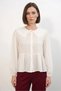 Women's Bebe Collar, Gathered Waist, Ruffled Scallop Detail White Shirt