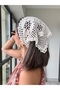 Crochet Bandana Cream Floral Patterned Hand Knitted