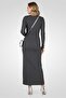 Women Ribbed Maxi Dress, Charcoal - 5