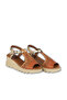 Tan Multi Dark Leather Women's Wedge Heeled Sandals - 5