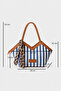 Women's Blue Striped Scarf Detailed Textile Shoulder Bag - 5