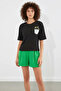 Women's Basic Floral Patterned Black T-Shirt - 2