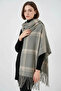 Women's Tasseled Checkered Patterned Knitwear Gray Shawl - 3