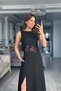 New Season Women's Off-The-Shoulder Open Collar Open Waist Lace Slit Long Janjan Crepe Stylish Event Dress - 2