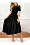 Black Textured Midi Dress with Cutout Detail - 6
