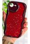 iPhone 16E Compatible Red Glittery Star Detailed Wavy Burgundy Silicone Case - 2