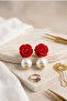 Acrylic Katmer Rose Pearl Earrings 5 Cm. - 2