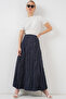 Women's Long Crinkled Skirt 1472 - Navy Blue
