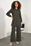 Women's Round Neck Polka Dot Black Set - 2