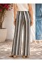 Women's High Waist Internal Elastic Striped Wide Leg Full Length Lined Trousers - 3