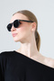 Women's Black Oval Frame Black Glass Sunglasses with Gold Edge Detail - 3