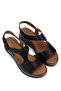 Women's Genuine Leather Black Flat Sandals - 2