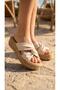 Cream Leather Cross-Padded Women's Daily Slippers