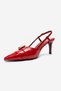 Noen Red Leather Buckle Pointed Toe Women's Heeled Shoes - 6