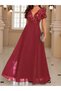 Women's Short Sleeve Deep V Neck A-Line Pulpayet Detail Chiffon Bridesmaid Dress - 2