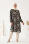 Women's Mink Ethnic Patterned Viscose Tunic Shirt - Hijab Shirt, Buttoned, Elastic Cuff, Summer Wear