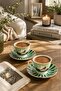 Set of 2 Green Patterned Porcelain Coffee Cups – Stylish Presentation Cup with Bird Figure - 3