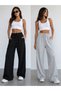 Double Black and Gray Wide-Leg Sweatpants Set - Effortless Style for Home, Sports, and Outdoors