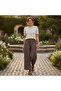 Women's Brown Wide Leg Linen Blend Trousers - 2
