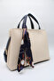 Women's Cream Navy Blue Large Size Inner Pocket Double Handle Scarf Detailed Useful Cross Strap Hand and Shoulder Bag - 3