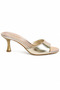 Liora Wide Single Strap Oval Toe Goblet Heeled Stylish Women's Slippers - Gold Foil - 2
